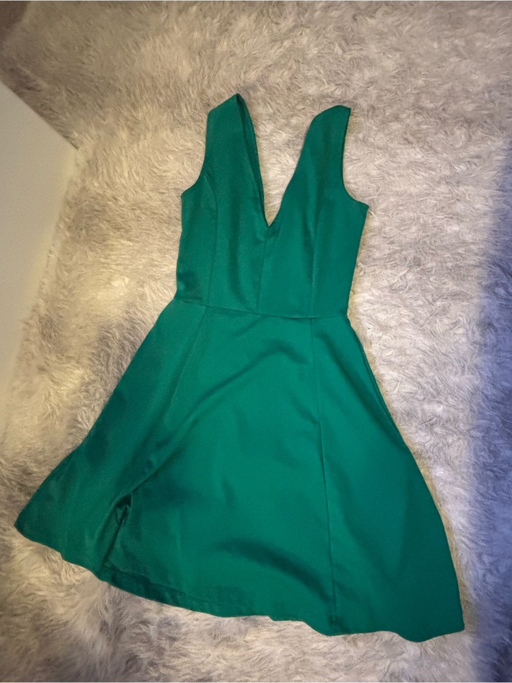 Vintage Deep Green V-Neck Fit & Flare Mini Dress - Picture 5 of 10